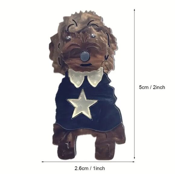 Poodle Dog Brown Cute acrylic brooch pin‎ New - Picture 2 of 3
